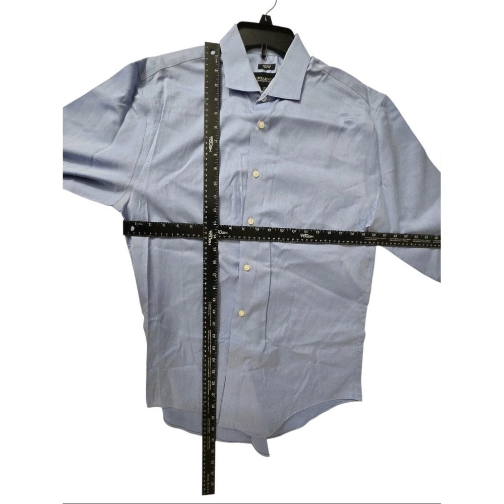 AWEARNESS Kenneth Cole‎ Dress Shirt Men's 16.5 32/33 Slim Fit Non-Iron Blue L/S - Picture 4 of 5